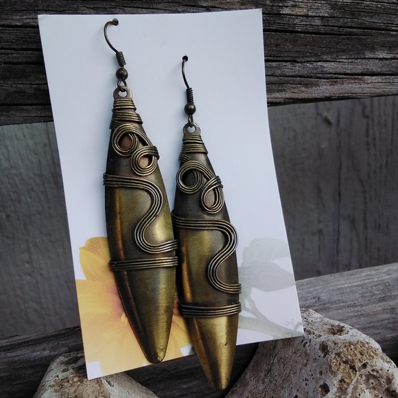 Jewelry - Boho Brass Wire Wrapped Drop Dangle Earrings